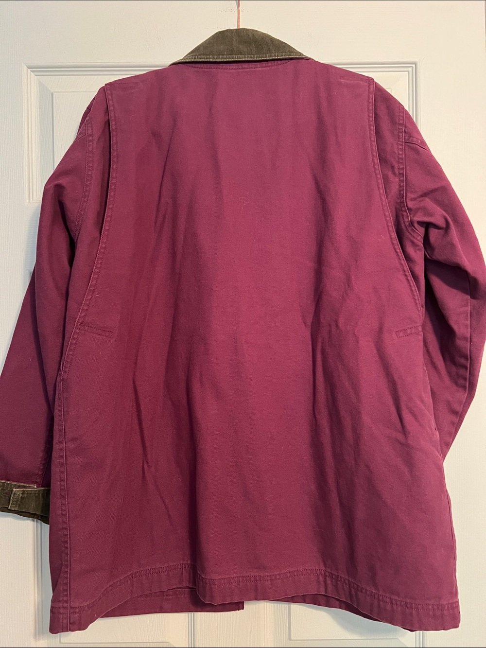 L.L. Bean Burgundy Canvas Jacket with Olive Corduroy Trim - Picture 3 of 3